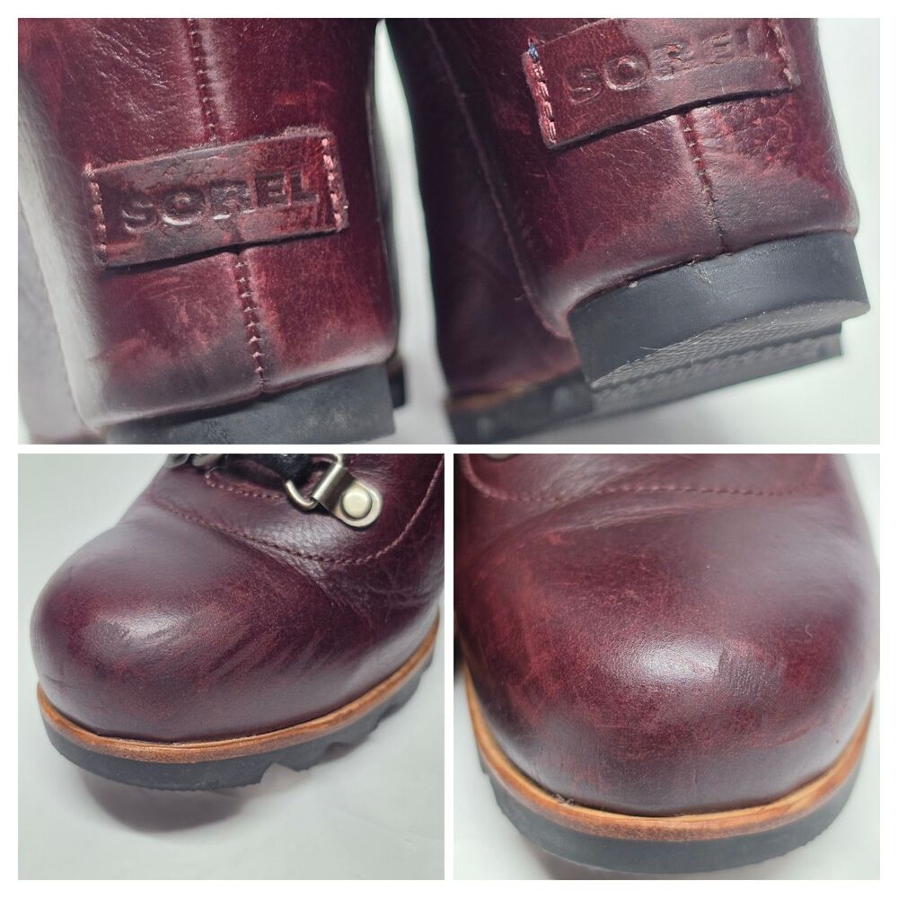 Sorel Boots Conquest Casual Wedge Ankle Boot Burgundy Leather Lace Up womens 10 - Picture 9 of 9